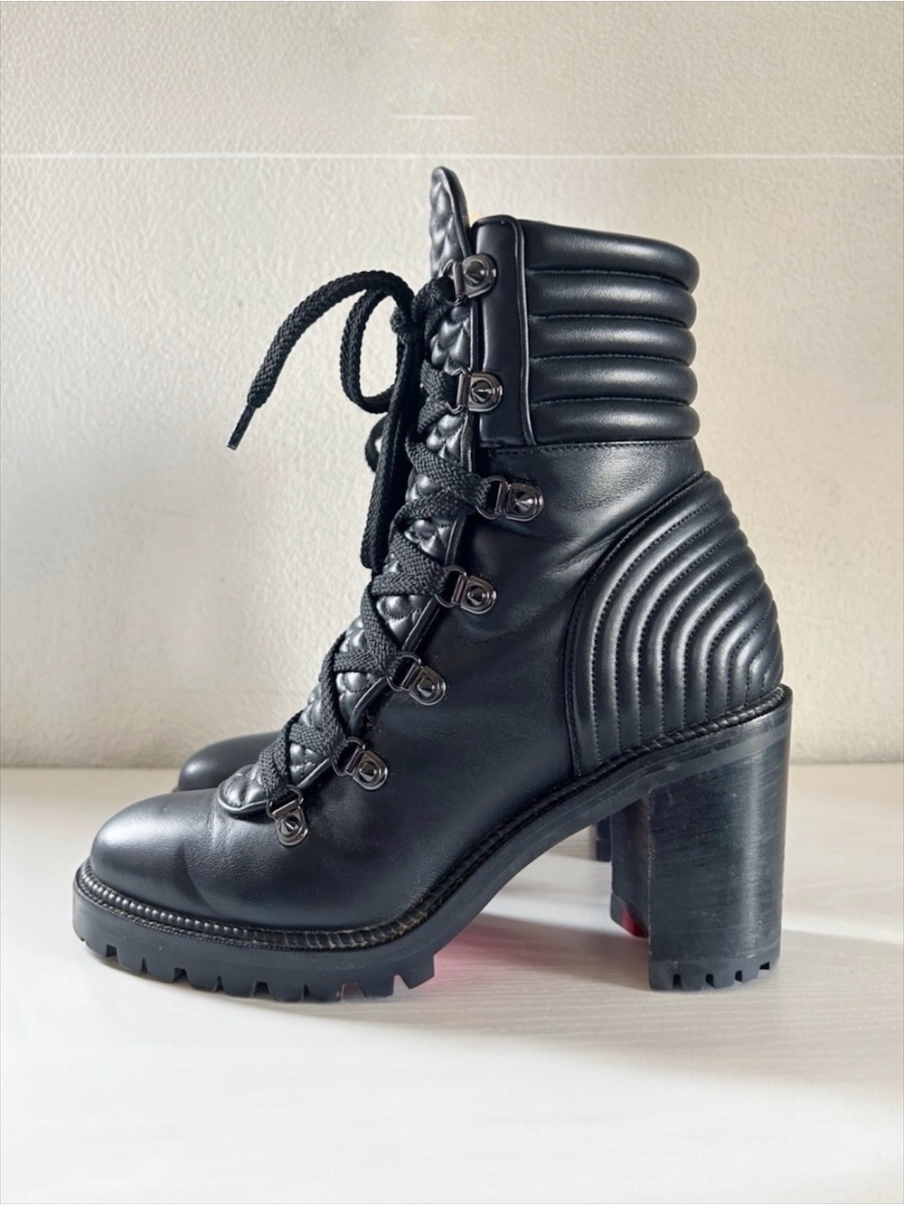 Christian Louboutin Mad Boot 70 Black Leather Combat Biker Boots Size EU 38